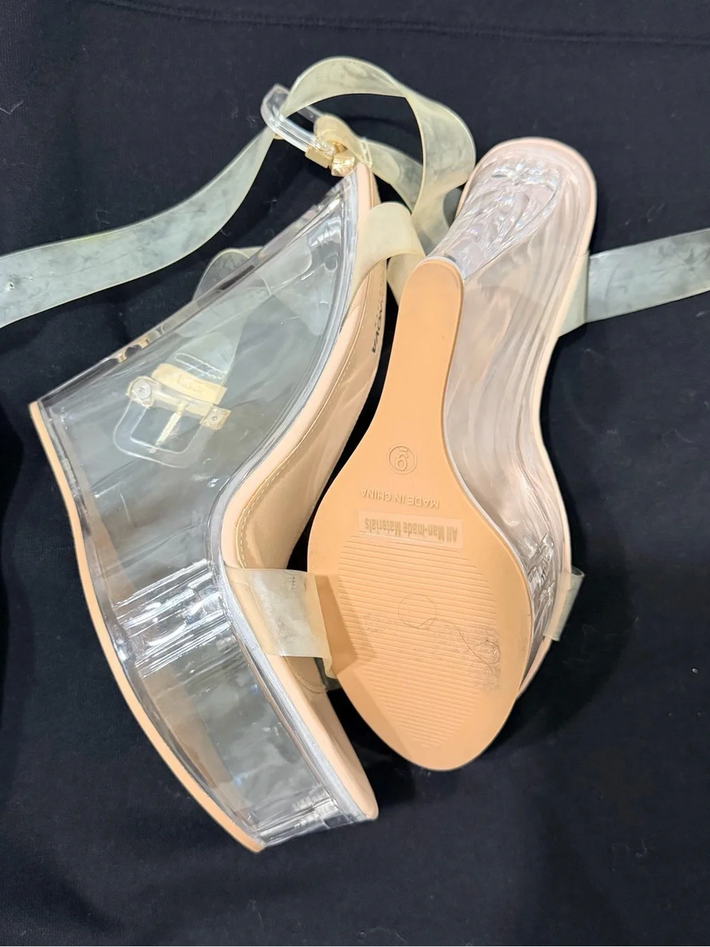 Fashion Nova Clear Platform Wedges with Nude Trim
